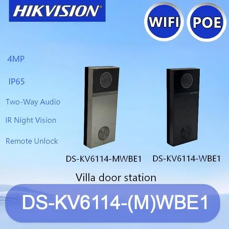 Hikvision DS-KV6114-MWBE1/WBE1 Timbre de Puerta de 4MP, 150 °   Gran Angular, Resistente al Agua IP65, PoE WiFi, Audio Bidireccional, Control de Acceso Remoto