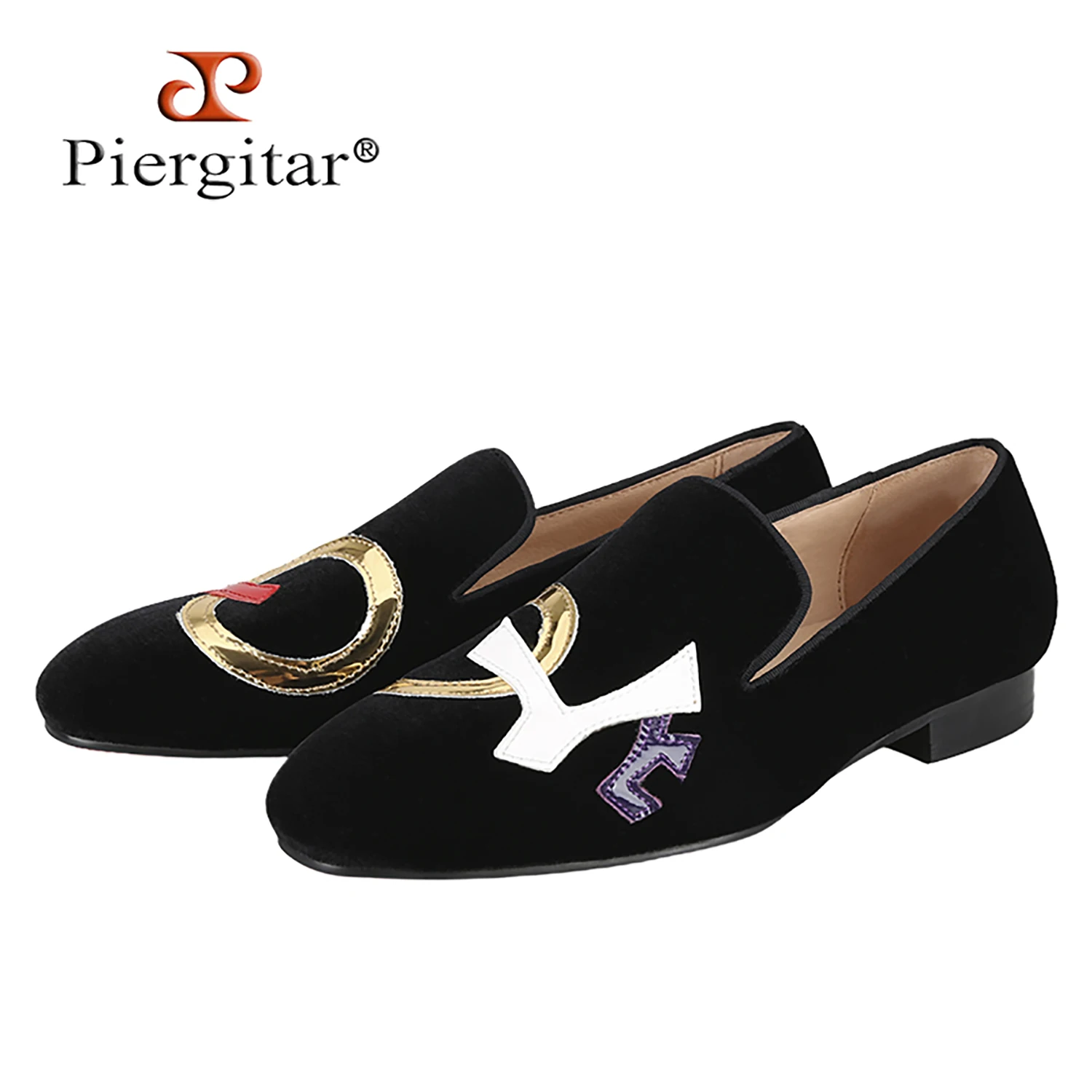 Piergitar Handmade Black Velvet Shoes With