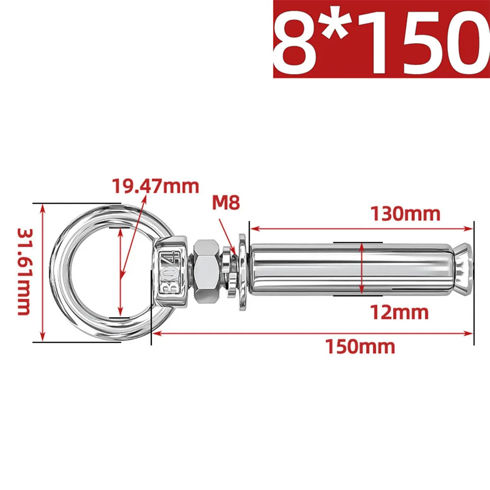 1개 304 스테인리스 스틸 확장 볼트 리프팅 아이 볼트 (너트 링 루프 홀 6/8/10mm 링 포함) 벽 앵커 아이 스크류 하드웨어