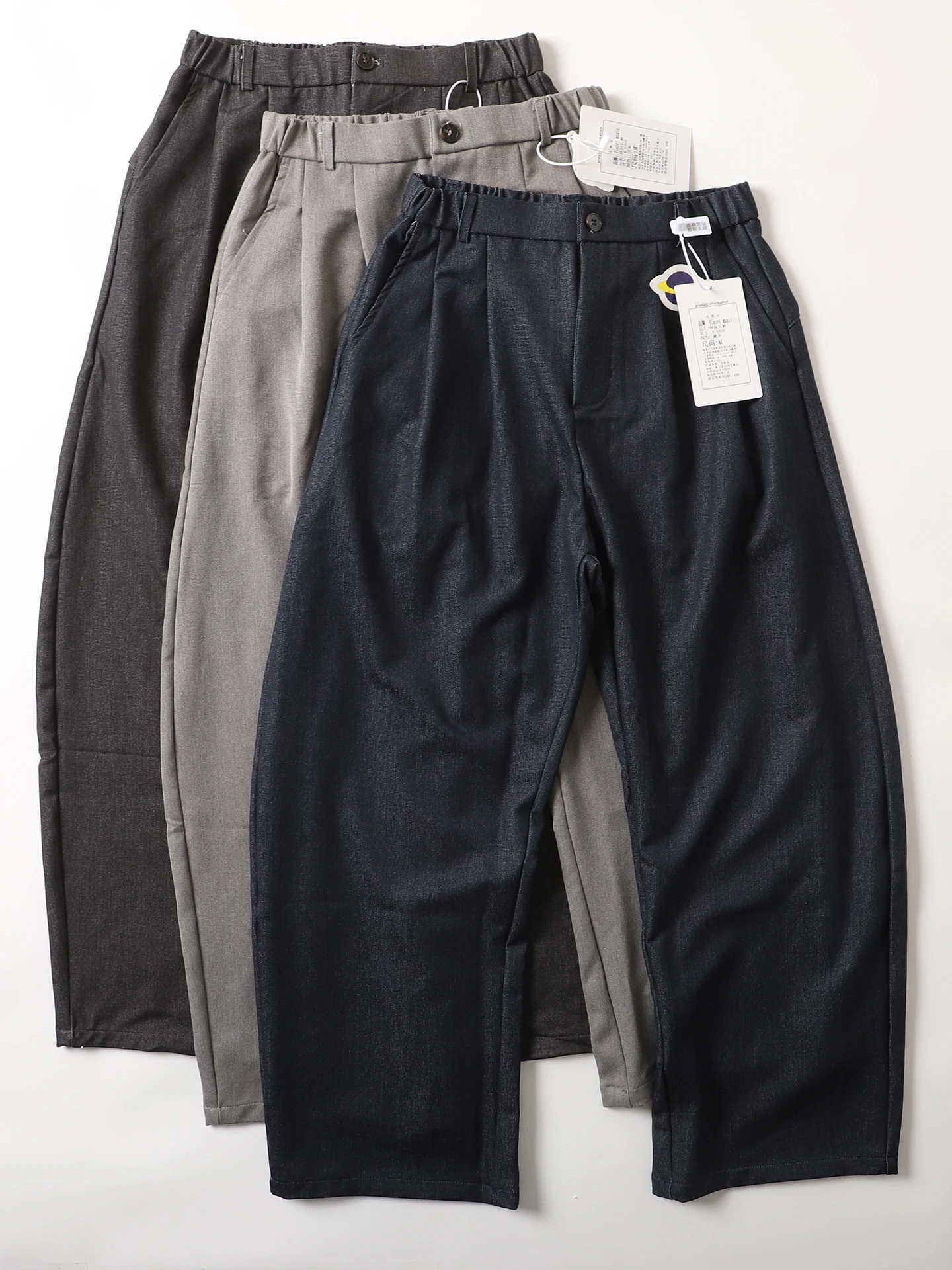 

Loose Wide Leg Pure Color Men's Casual Pants Japanese Retro Artistic Sle Street Faion Trousers Summer Polyester Fiber