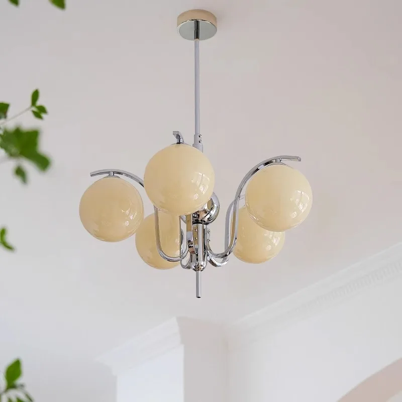 French medieval Bauhaus living room chandelier 3 heads 5 heads glass ball dining room art chandelier Nordic bedroom ceiling lamp