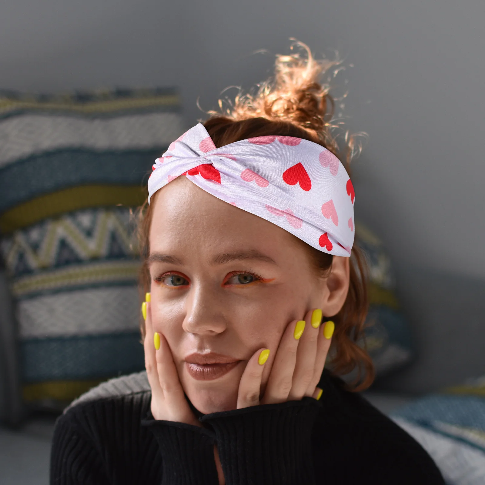 

Heart Print Yoga Sports Headband Soft Elastic Nonslip Sweat Absorbing Running Gym Workout Headbands Women Non Slip Hair Bands