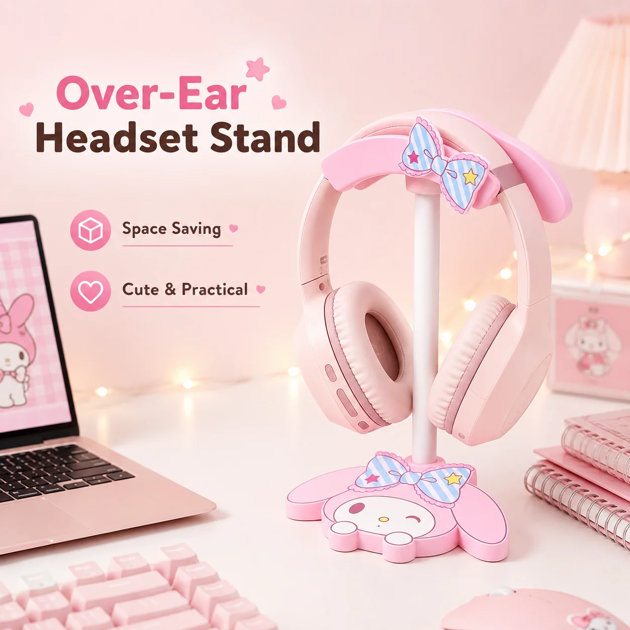Sanrio Cute Gaming Desk Headset Holder Cinnamoroll Desktop Headphone Holder My Melody Kawaii Headphone Rack Cartoon Room Decor - view 3