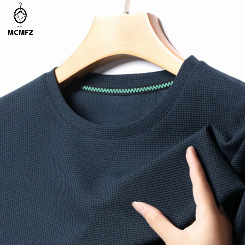 New Summer Waffle Round Neck Short Sleeved T-shirt for Men's Short Sleeved Top image 4