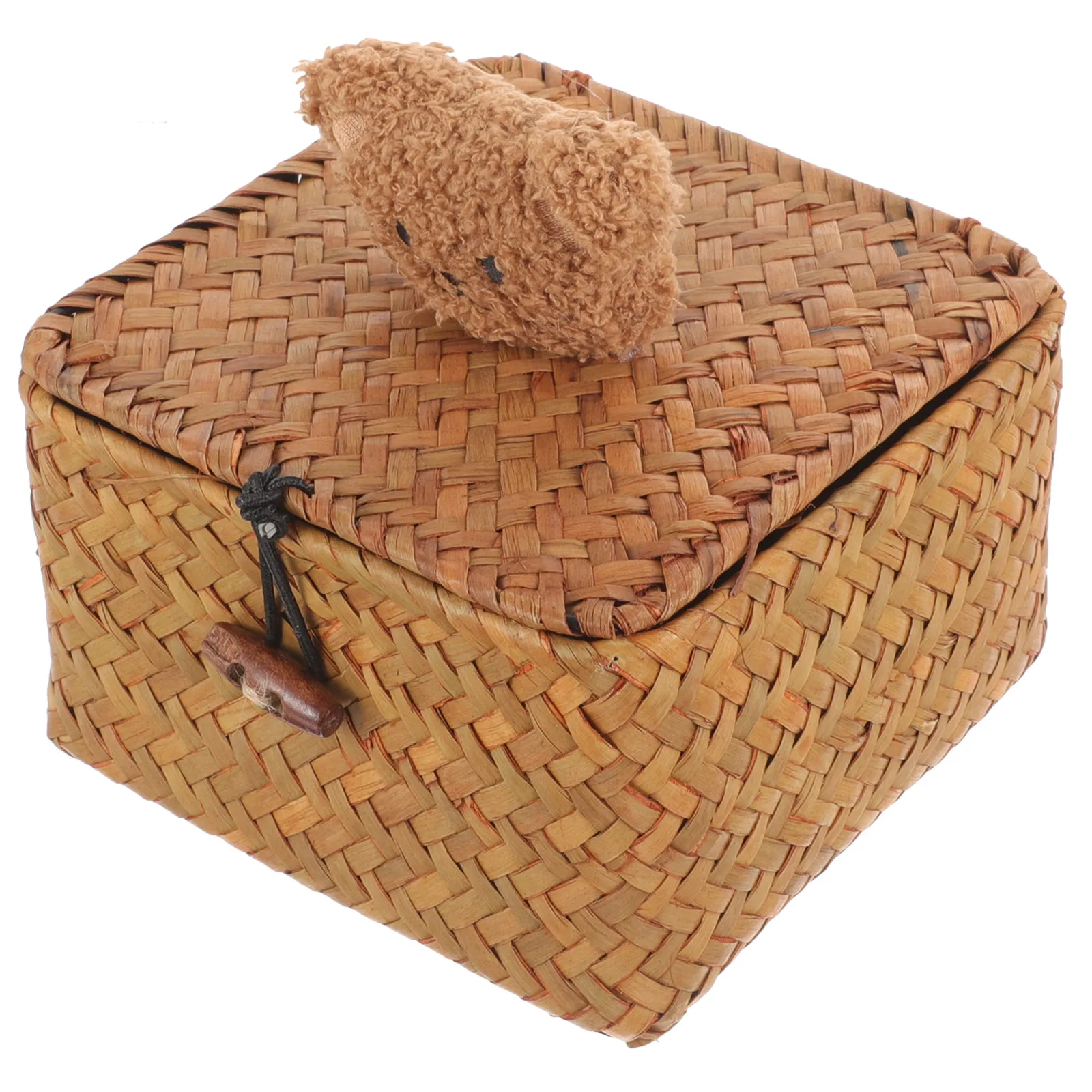 

Decorative Square Organizer Baskets With Lid Natural Seagrass Iron Wire Frame For Bathroom Bedroom Living Room Toilet Paper