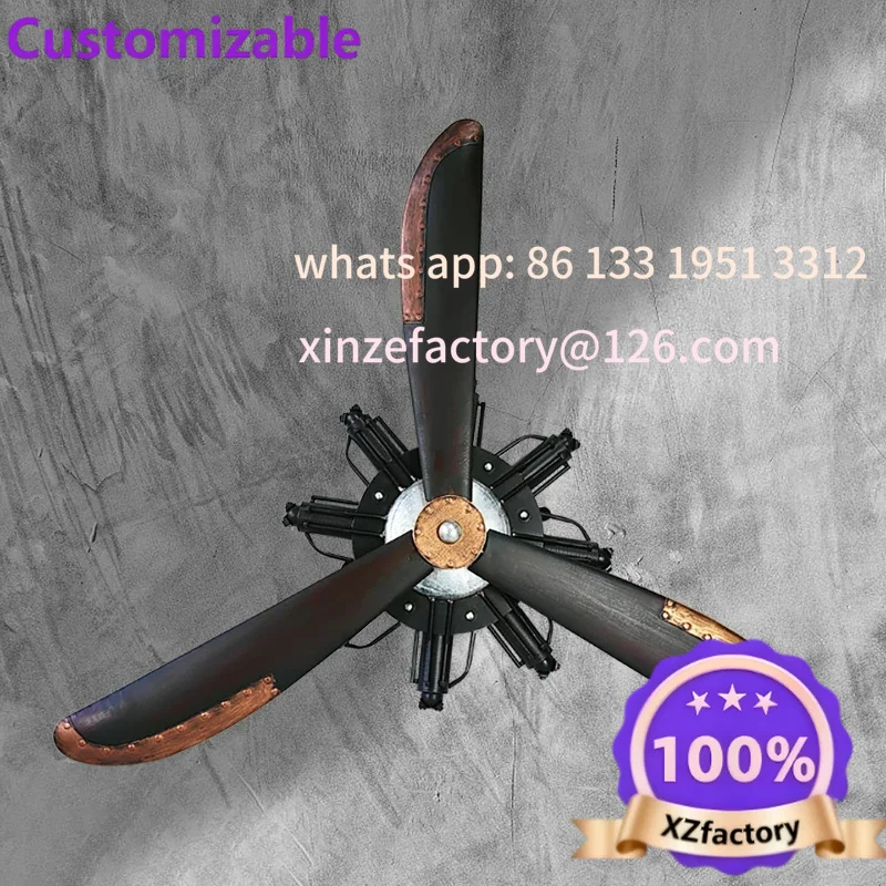 Customizable wrought iron European retro aircraft head propeller wall pendant industrial style home ornament