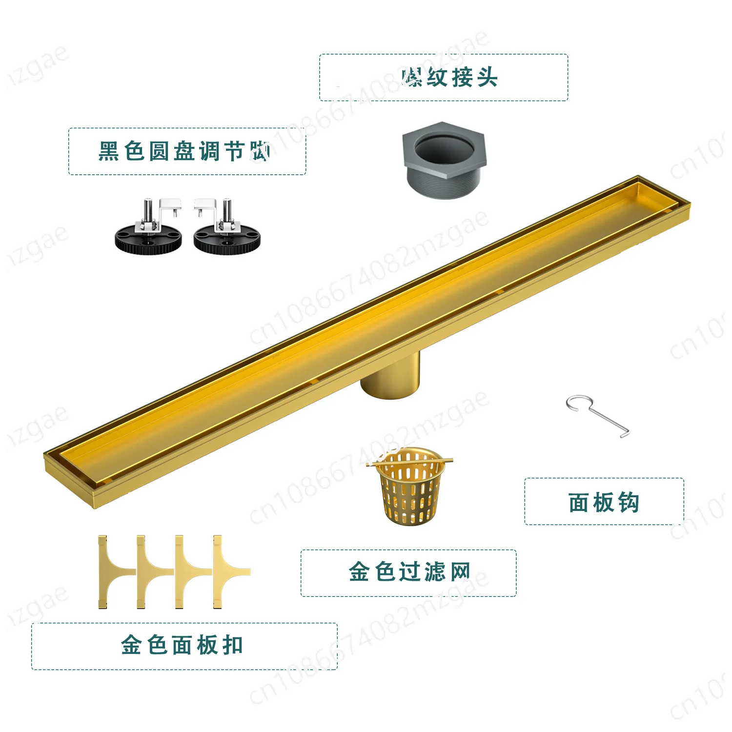 Invisible Brushed Gold Long Floor Drain, Shower Room Can Be Inlaid with Bricks Hotel Project 304 Stainless Steel American Linear