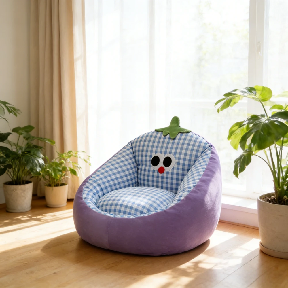 Cute Eggplant-shaped Bean Bag Chair Tatami Leisure Reading Sofa Soft Stuffed Floor Cushion Reading Seat Home Decor
