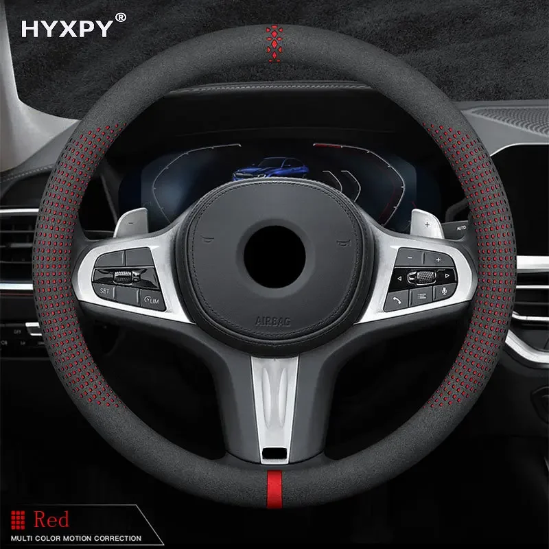 38cm Suede Cow Leather Car Steering Wheel Cover Hollow pattern for Audi Nissan Peugeot Honda KIA Hyundai LADA BMW etc.