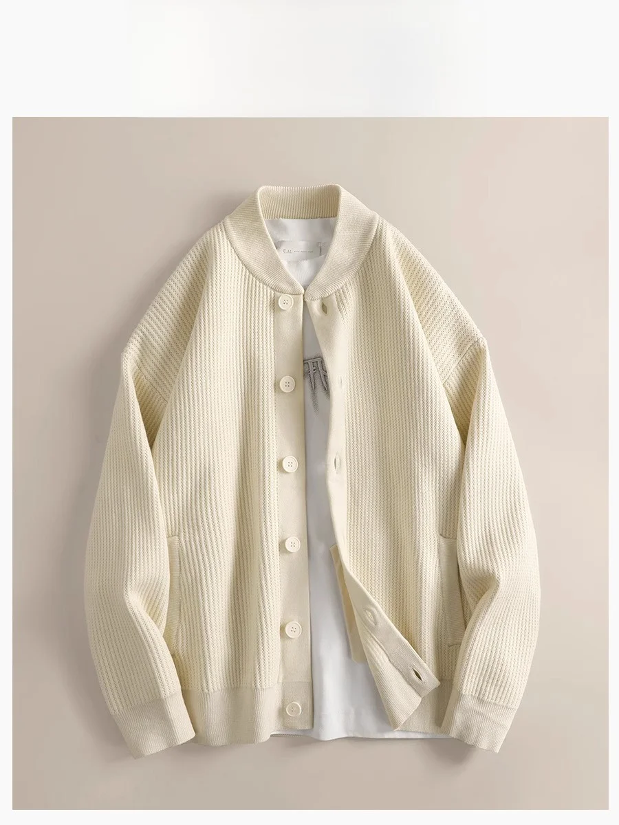 

High-End Texture Knitted Woolen Sweater Jacket Men's Autumn Winter Fashion Brand Outerwear Pure Color Open Cardigan Woolen Shirt
