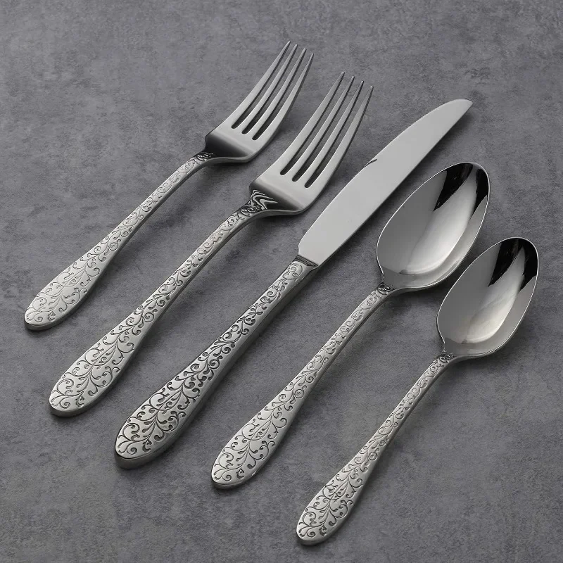 Flourish 20 Piece Fine Flatware Set, Service for 4, 18/10 Stainless Steel, Silverware Set