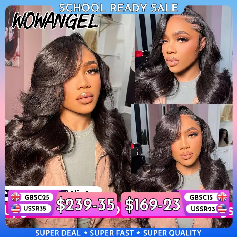 Wow Angel 13x6 HD Lace Front Perücken 250 % reines Haar, gewellte Echthaar-Perücken, hautähnliche HD-Spitzenperücken, vorgezupfte, leimlose Perücken