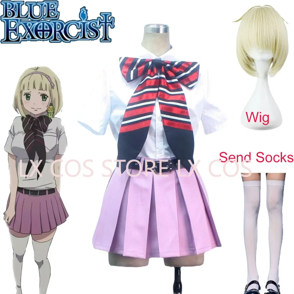 Anime Blue Exorcist Ao no Exorcist Cosplay  Shiemi Moriyama Costume Anime School Uniform Cosplay Full Set Wig and Toy