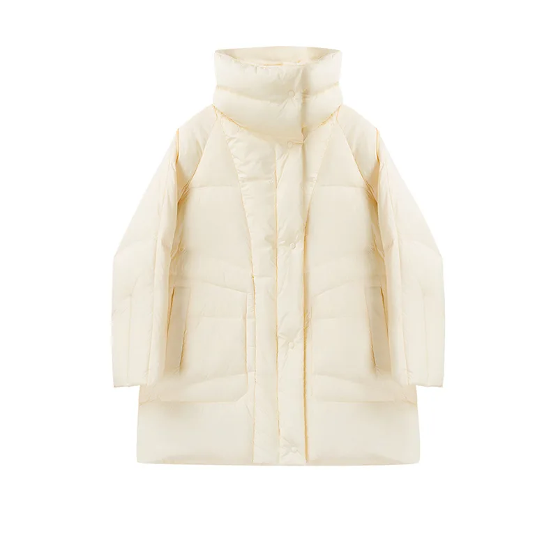 90%ホワイトダックダウン スノーパーカー ミドル丈 ビッグカラー ダウンコート ジャケット レディース 冬 2025 厚手 パファージャケット