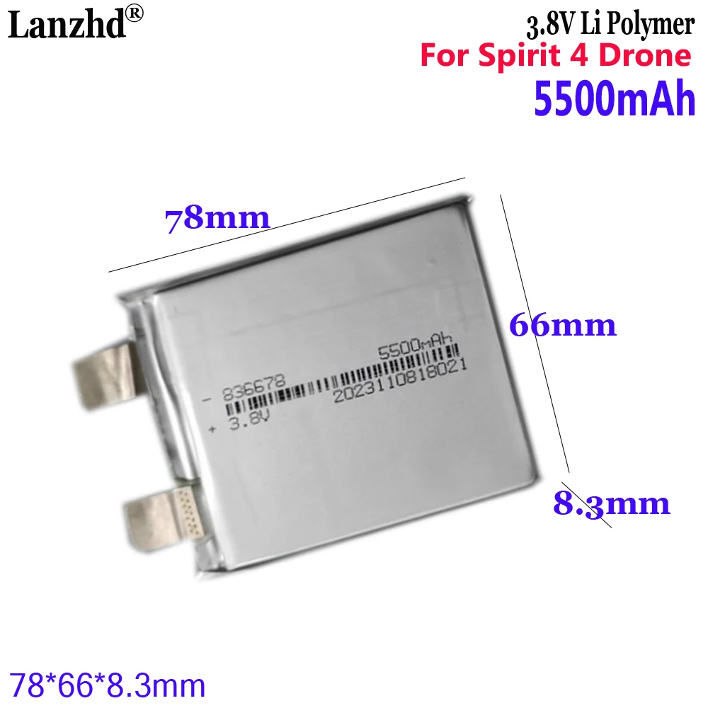 

3.8V polymer battery 5500mAh For Phantom 4 / 4 Pro Drone battery Advanced 836678 Drone cell 78*66*8.3mm