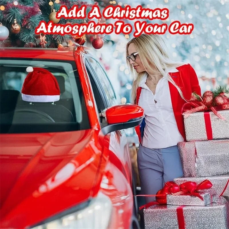 Santa Hat Auto Headrest Cover Universal Fit Christmas Car Interior Supplies Red Festival Holiday Vehicle Gift Accessories Amagi