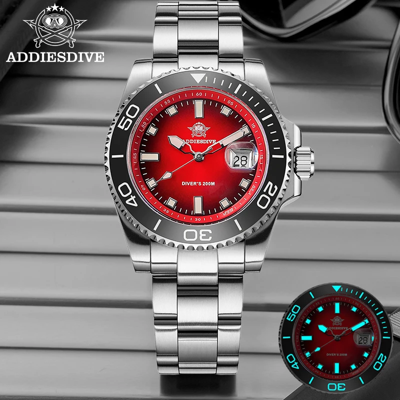 ADDIESDIVE Luxury AD2089 Men Clock 200m Waterproof Luminous Stainless Steel Luminous Quartz Watches Ceramic Bezel Reloj hombre
