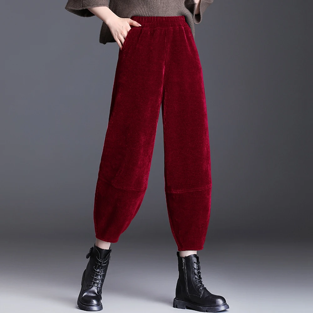 

High-QualCorduroy Harlan Pants Women's Autumn/Winter 2023 New Loose Wide Leg Crop Pants Striped Velvet Radish Mom's Lantern Pant