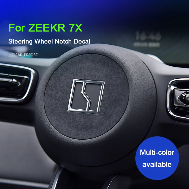 

For ZEEKR 001 009 ZEEKR 7X 2024 2025, A lcantara Suede Steering Wheel Decorative Horn Decal Trim Sticker Car Interiors Accessory