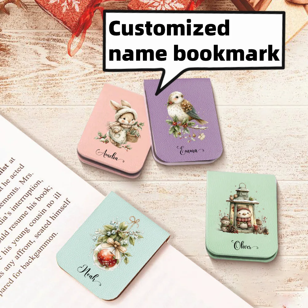 1pc Name Bookmark with cool animals,Custom Leather Birth Flower Bookmark,Personalized Magnetic Bookmark, cool animals