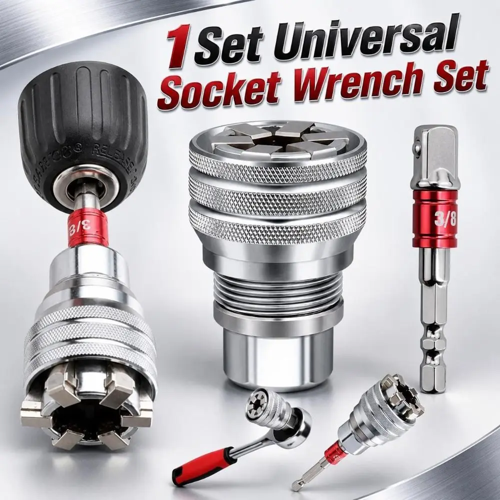 1Set 10-19mm Universal Socket Wrench Set Rustproof High-hardness Adjustable Magic Socket 3/8in Bar Durable Power Drill Adapter