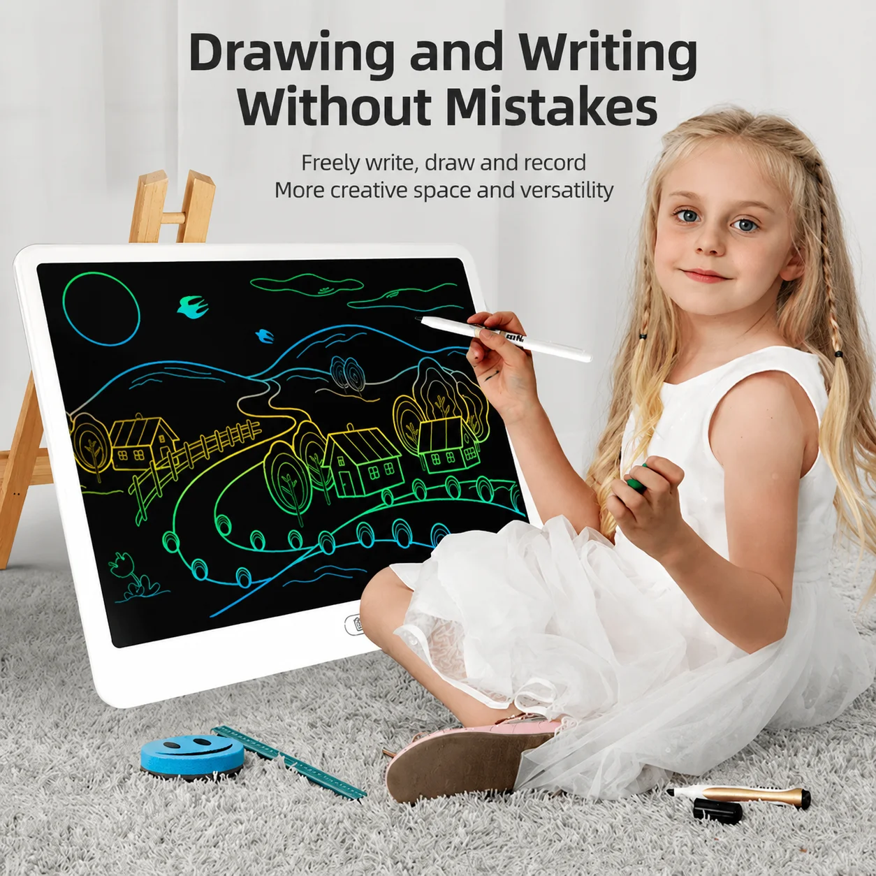 16 Inch LCD Writing Tablet for Kids, Large Drawing Board with One-Key Clear, Doodle Pad, Neutral Gift Box