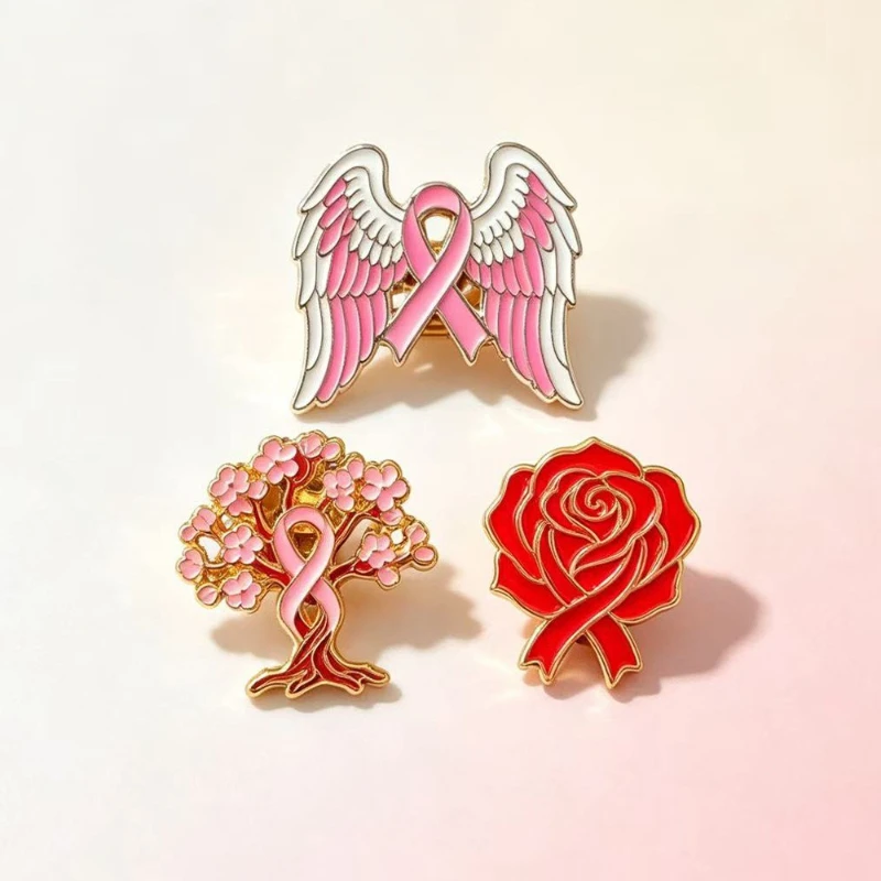 New Life Tree Wings Rose Ribbon Brooch Fashion Commute Zinc Alloy Badges Pins DIY Clothing Bags Hat Scarf T-shirt Accessory Gift