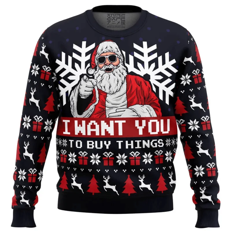 

Funny Cartoon Santa Claus Graphic Sweatshirts Autumn Ugly Sweater Party For Men Clothes Casual Long Sleeve Women Jumper Sweaters