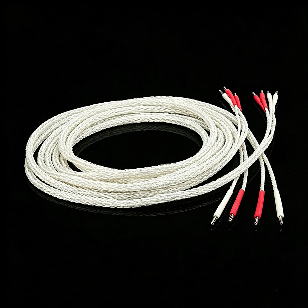 Hifi audio one pair  8AG OCC silver plated audio hifi speaker cable speaker wires 2 to 2  with Y spade connector