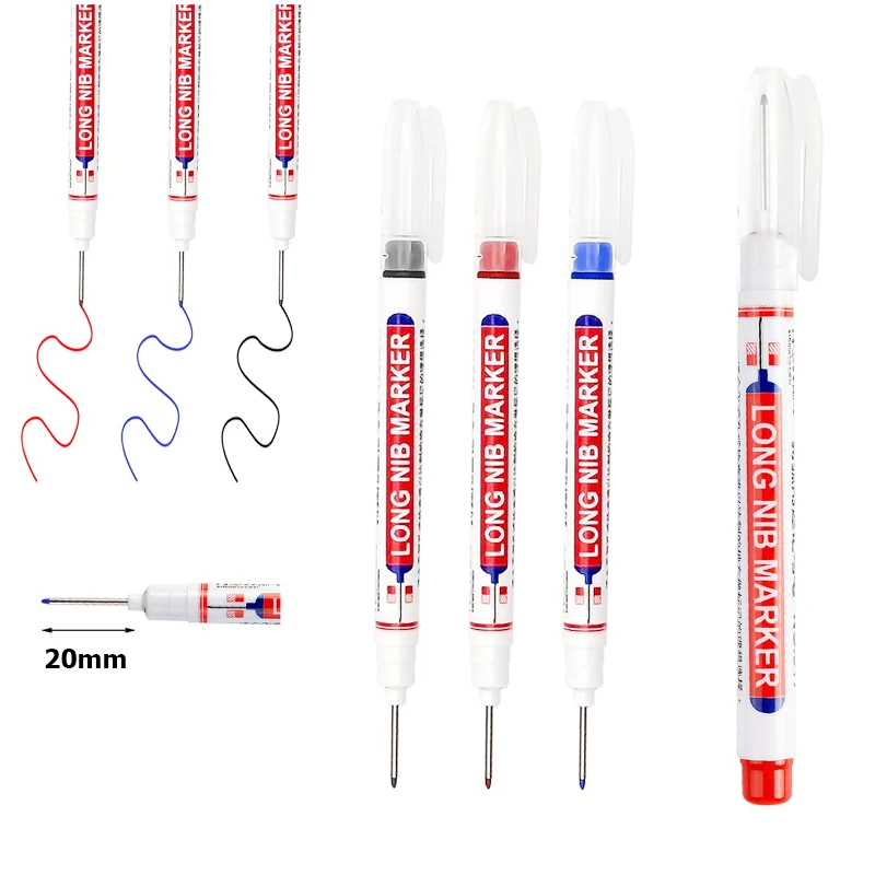 6pcs 20MM Red/Black/Blue/White/Green Ink Long Head Markers Bathroom Woodworking Decoration Multi-purpose Deep Hole Marker Pens