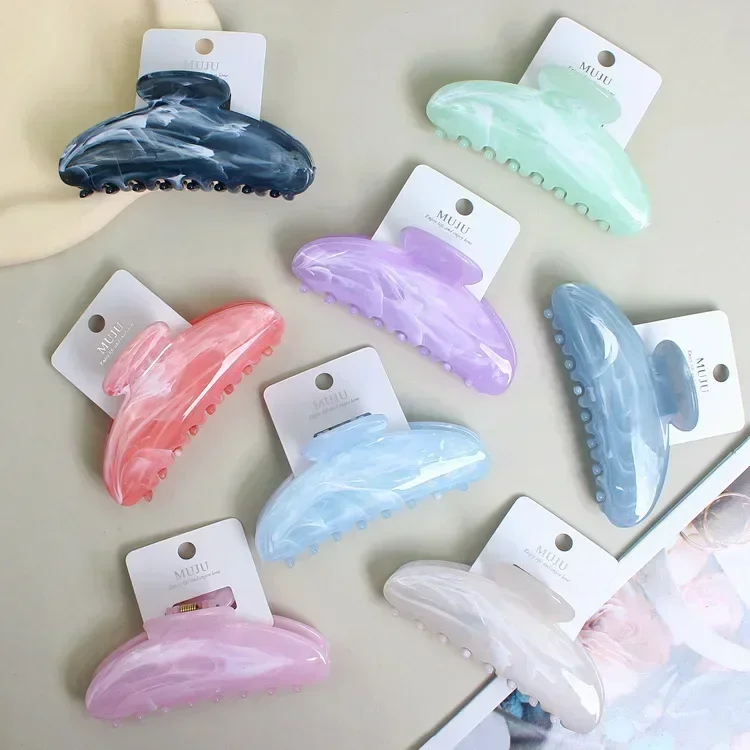 Candy Hairpin Advanced Acetate Marble Moire Back Head Shark Clip Halbkreisförmiger Halbmond-Greifclip – Detail 7