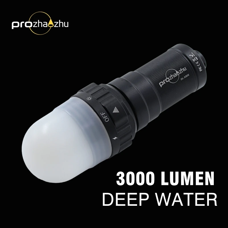 

PROZHAOZHU 3000 Lumen IP68 Waterproof 150M Scuba Signal Beacon Diving Light Rechargeable Underwater Diving Strobe LED