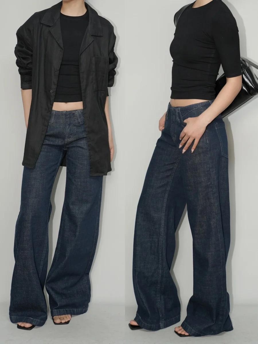 

Low Waist Wide Leg High Rise Denim Jeans Vintage American Sle l Color Streetwear Spring Summer Long Pants for Women