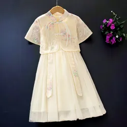 Baby Kids lolita Flower Dresses for Girls Outfits Hanfu Dress Set Summer Short Sleeve Children Princess Costumes 6 9 10 12 Years