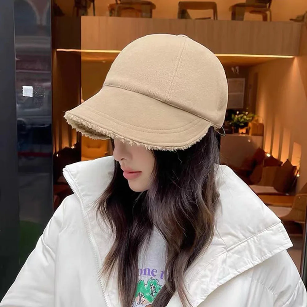 

Women's Autumn And Winter Cashmere Warm Lamb Bucket Hat Hair Sunscreen Fisherman Hats Plain Face Caps