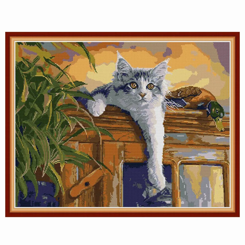 

Cross-stitch cat and duck living room fabric simple self-embroidery thread embroidery cute animals