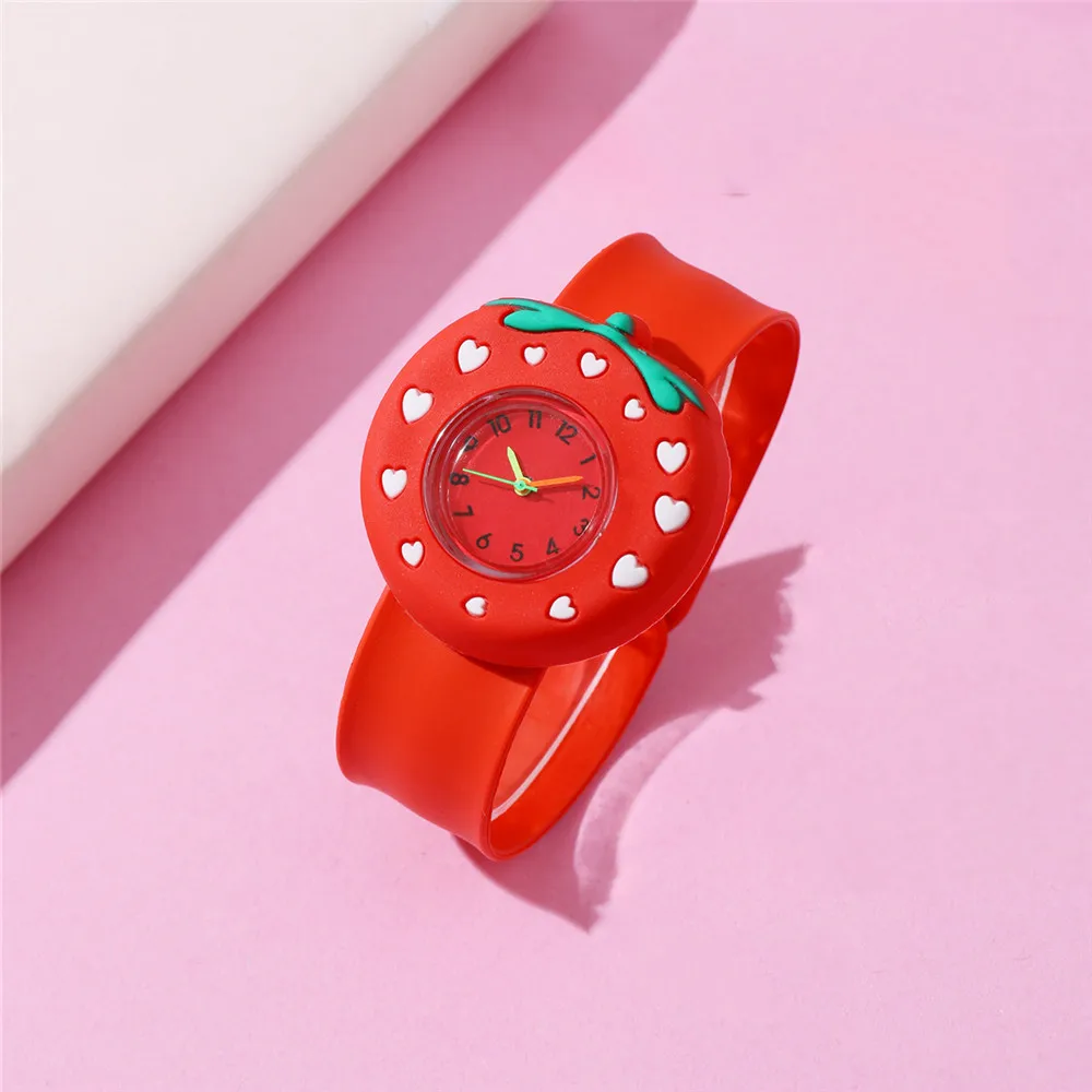 Individual Pink Red strawberry Dial Cute Style Kid Watches Children Wristwatch 2 Color