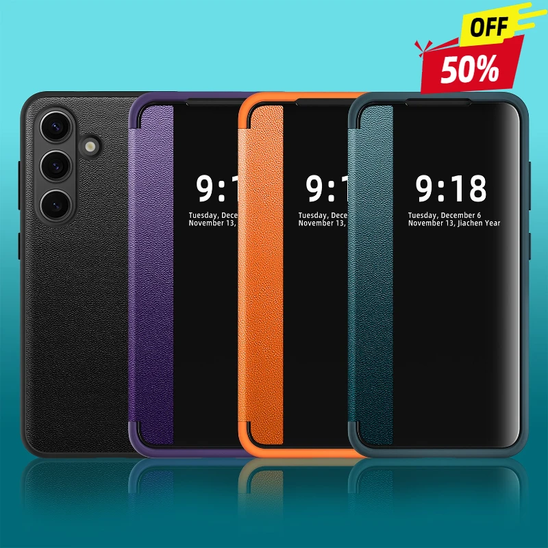 

Smart Clear View Flip Case for Samsung Galaxy S25 Ultra/S25 Plus/s25 - Slim Leather Cover with Shockproof Protection, Stylish