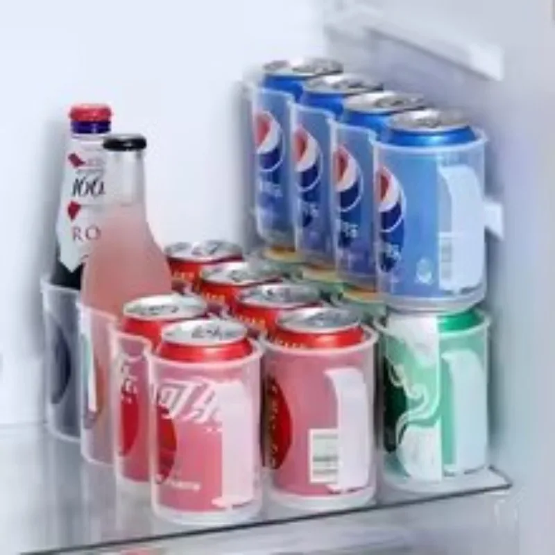 4-Grid Refrigerator Organizer Bin for Drinks, Beer & Soda Cans, Kitchen Food Storage Rack Space Saving Organizer.