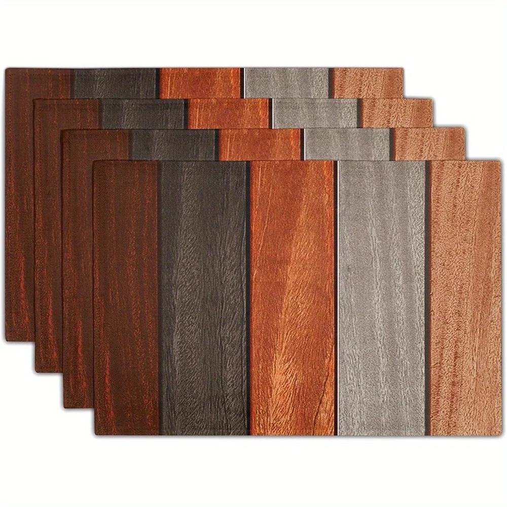 4 - Piece Wooden Pattern Table Mats Set Style pattern linen placemat, 12 x 18 Inches, Washable Table Mats for Home Decor