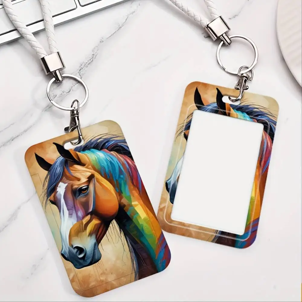 Horse Themed ID Card Holder Plastic Card Case Multi Color Horse Portrait For Doctor Nurse Student Office Worker Horse Lover Gift