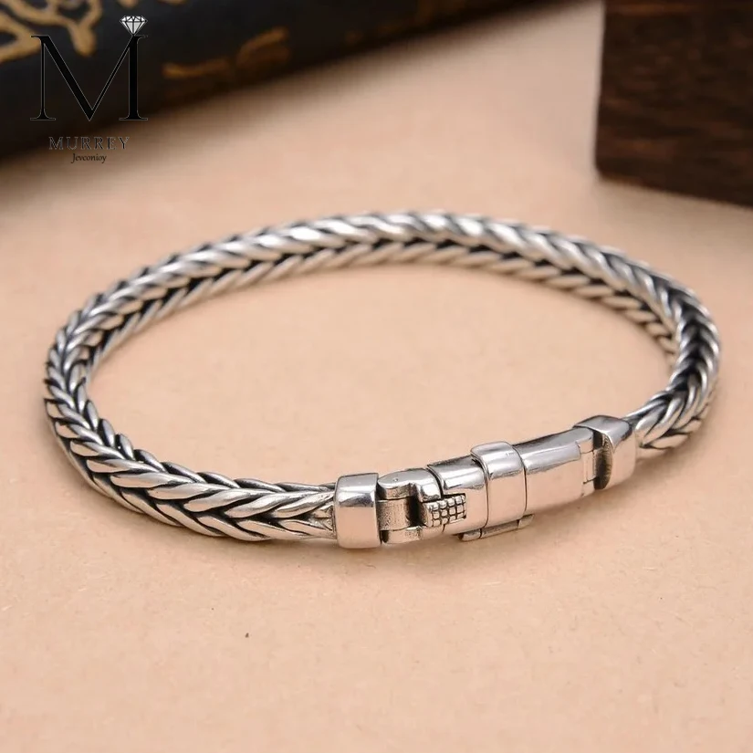 

Real 925 Sterling Silver Bracelet For Men 5mm Vintage Handmade Weave Punk Pure Silver Armband Femmes de Luxe Jewelry Money
