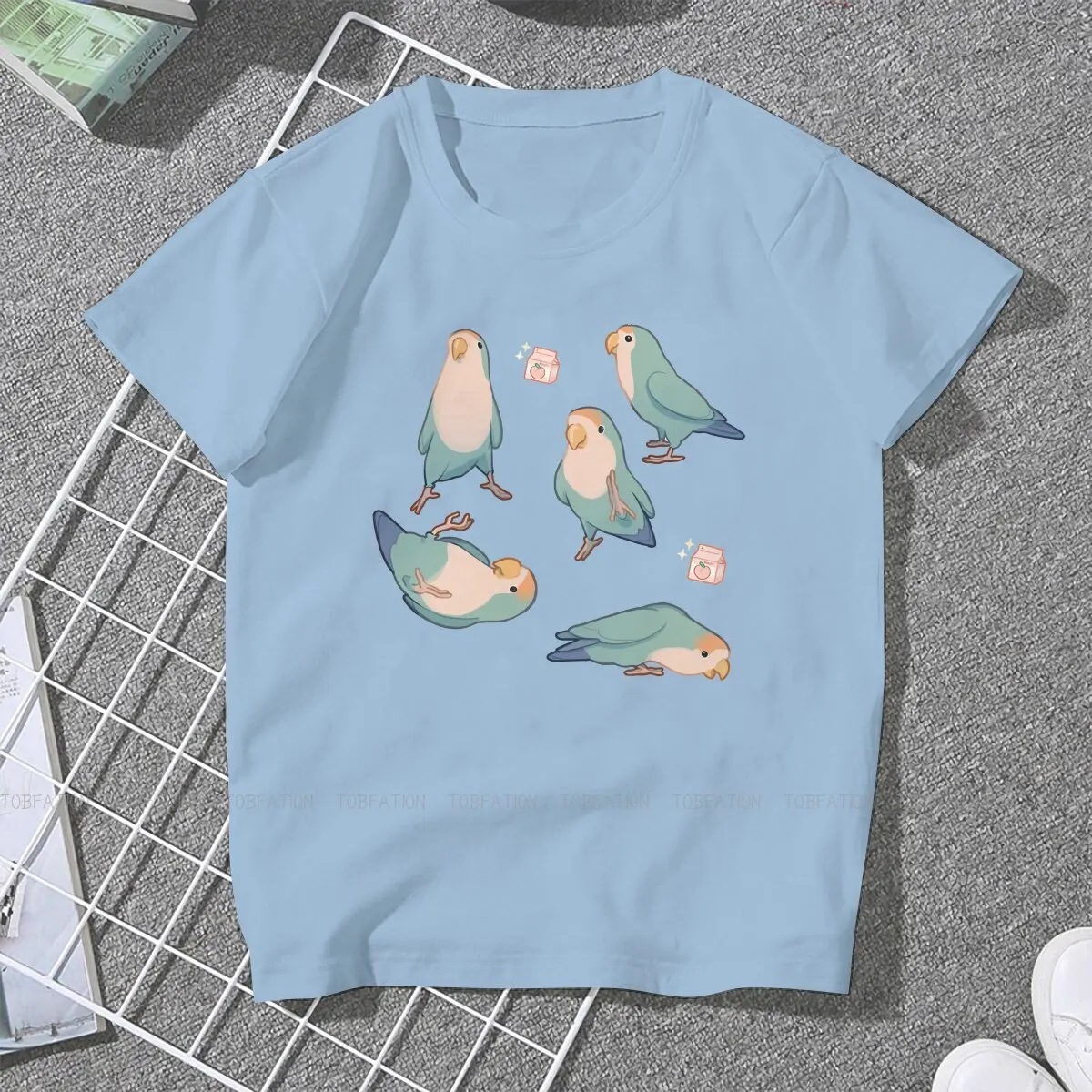 Playful Blue Lovebirds Women's TShirt Parrot Girls Basic Tops 4XL O-neck Female T Shirt Funny Fashion Gift