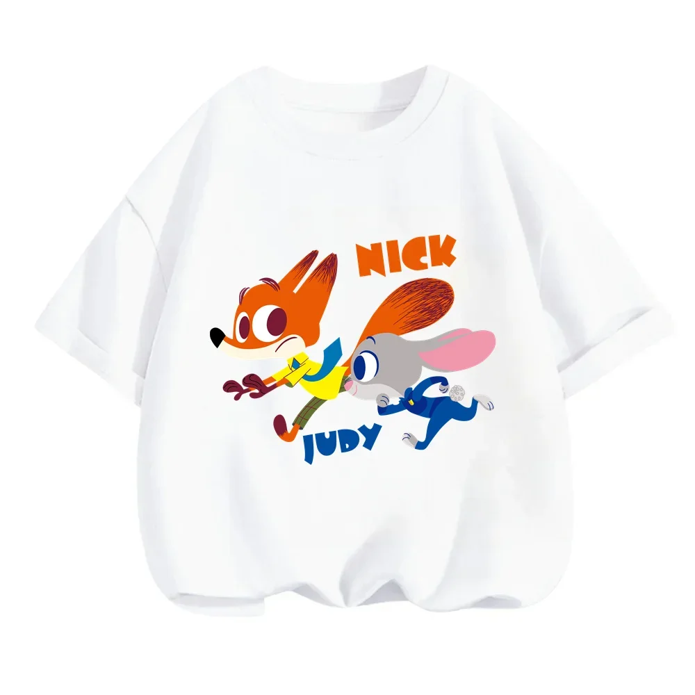 Zootopia Disney Summer Fun Trendy T-Shirts for Kids with Soft Hip-Hop Style Adorable O-Neck Cartoons and Simple Pattern Designs