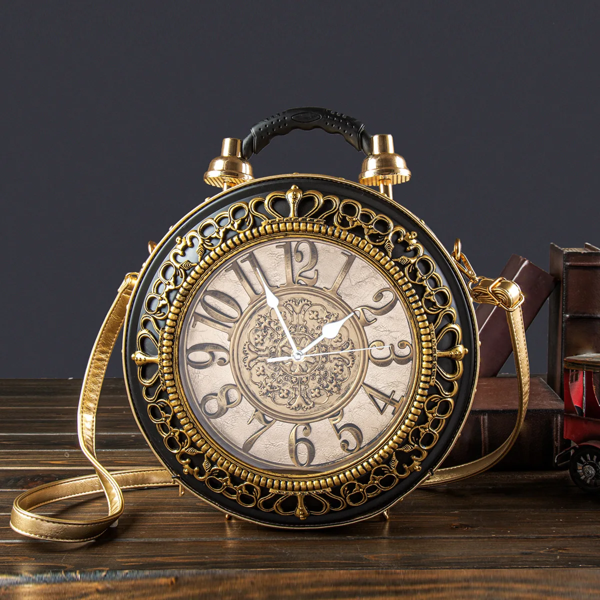 

Luxury Designer Purses and Handbags Shoulder Bags Funny Clock-shaped Funny Women's Round Pu Leather Punk Gothic Bag for Women