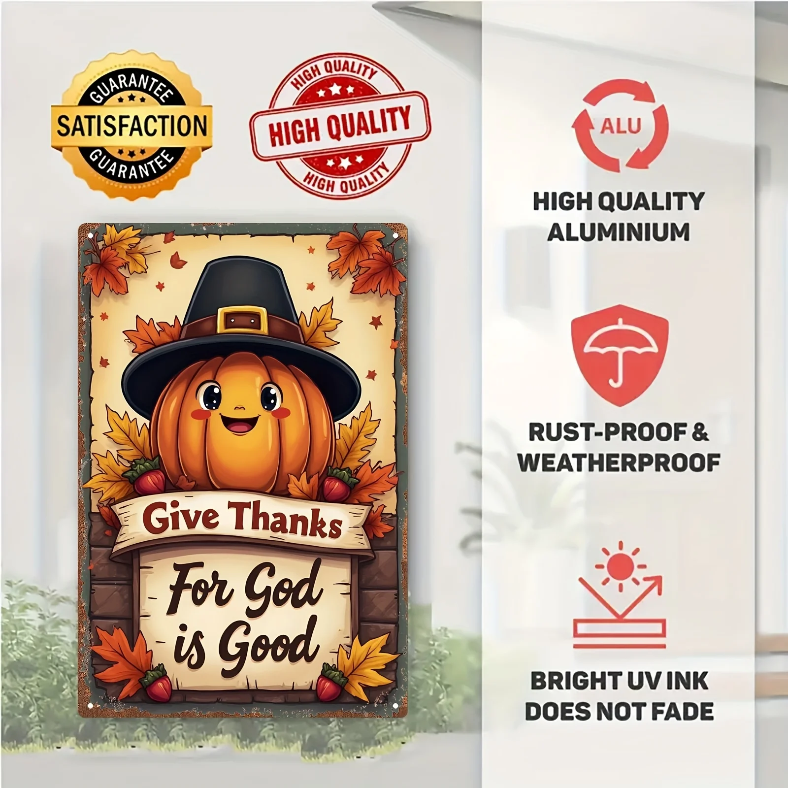 Cartoon Pumpkin Harvest Season Decorative Sign - Easy-to-Install Aluminum Wall Art with 