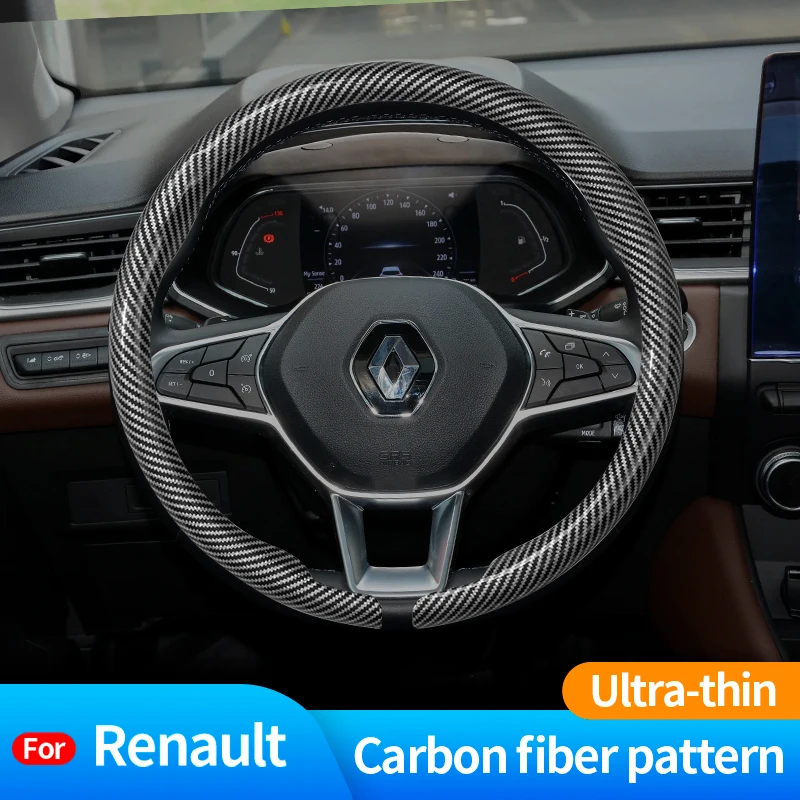 

For Renault Kadjar Megane RS Scenic Clio Zoe Triber Koleos Captur Carbon Fiber Suede Car Steering Wheel Cover Auto Accessories