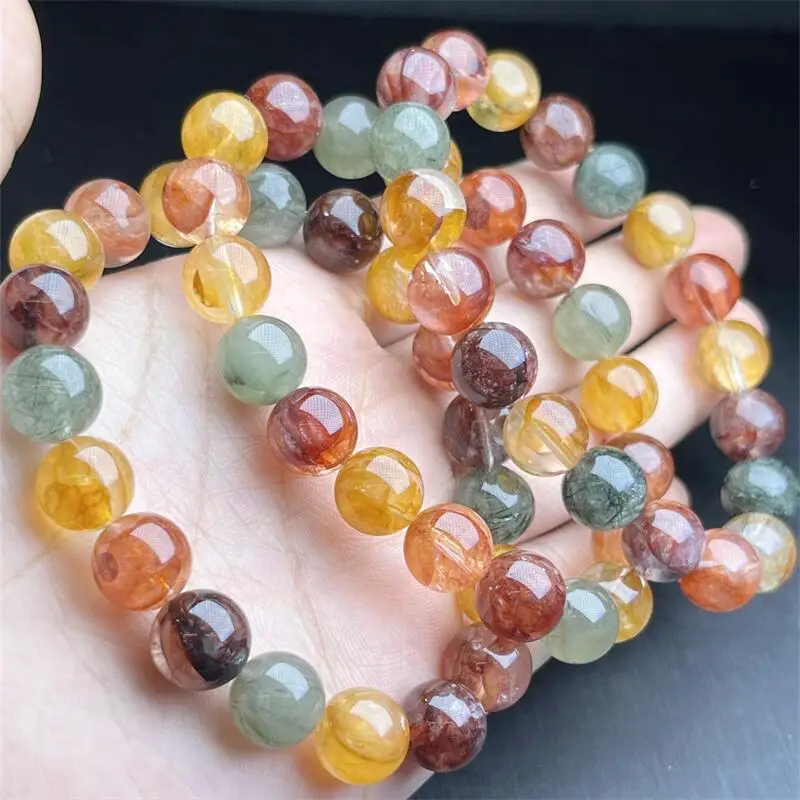 13MM Natural Colored Fire Quartz Hematoid Bracelet Fashion Gemstone Crystal Jewelry Bangle Fashion Women Healing Holiday Gift