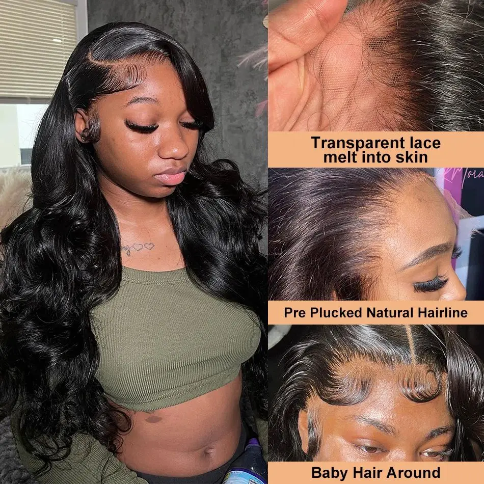 Perruque Lace Front Wig Body Wave brésilienne naturelle, cheveux humains, 13x6, transparente, pour femmes, en promotion