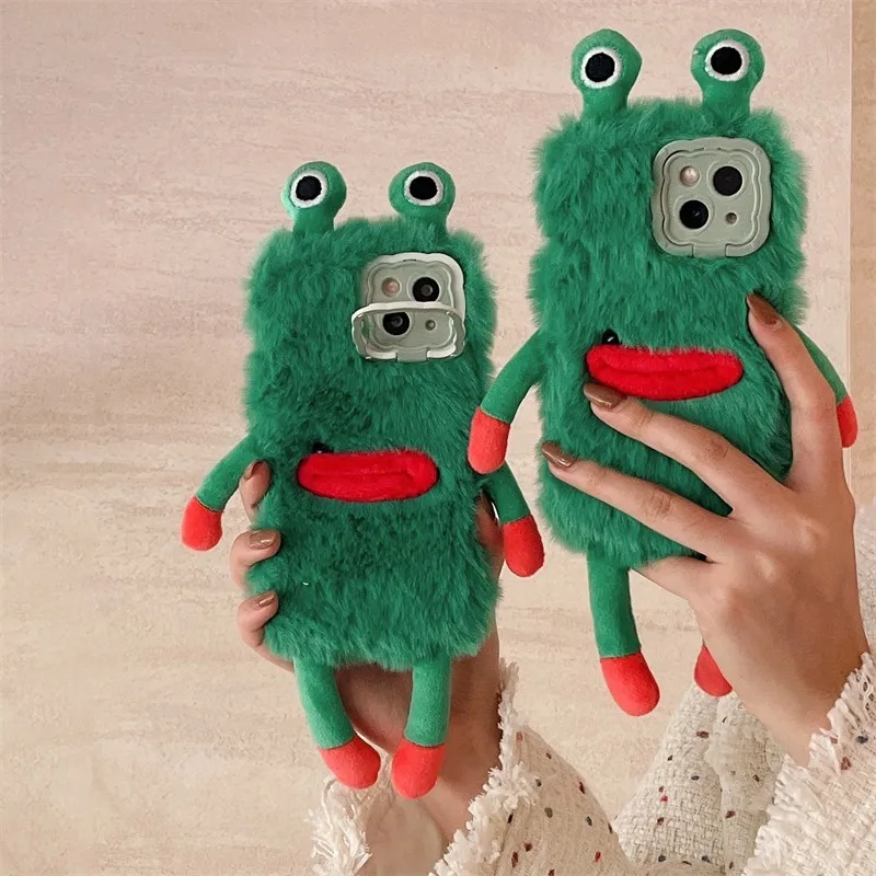 ins Autumn Winter Plush Frog Phone Case For iphone 16 Pro Max 15 14 13 Huawei Pura70 Mate60 Mobile Phone Cases Back Coque Gift